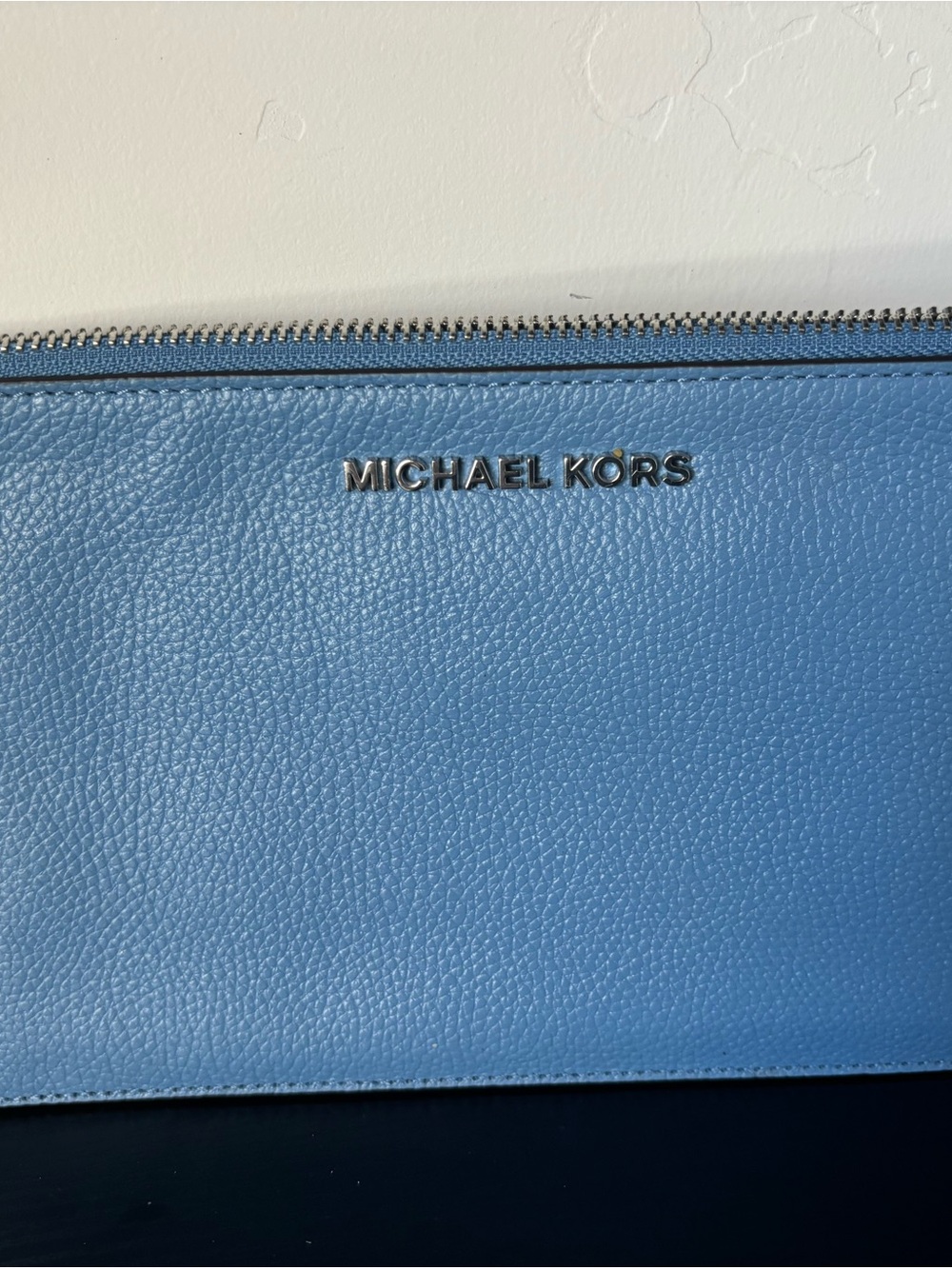 Michael Kors Light Blue Leather Zip Pouch